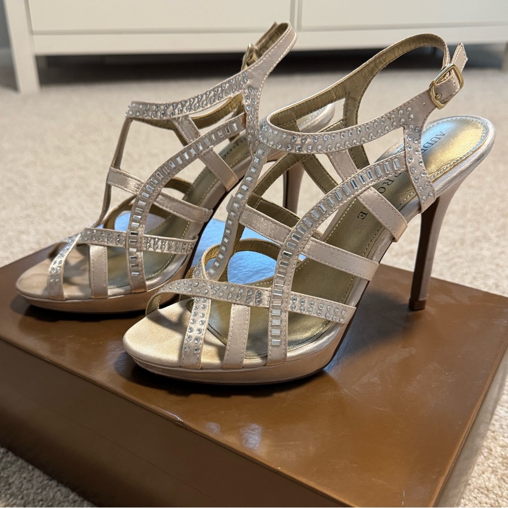 Strappy Beige & Silver High Heels